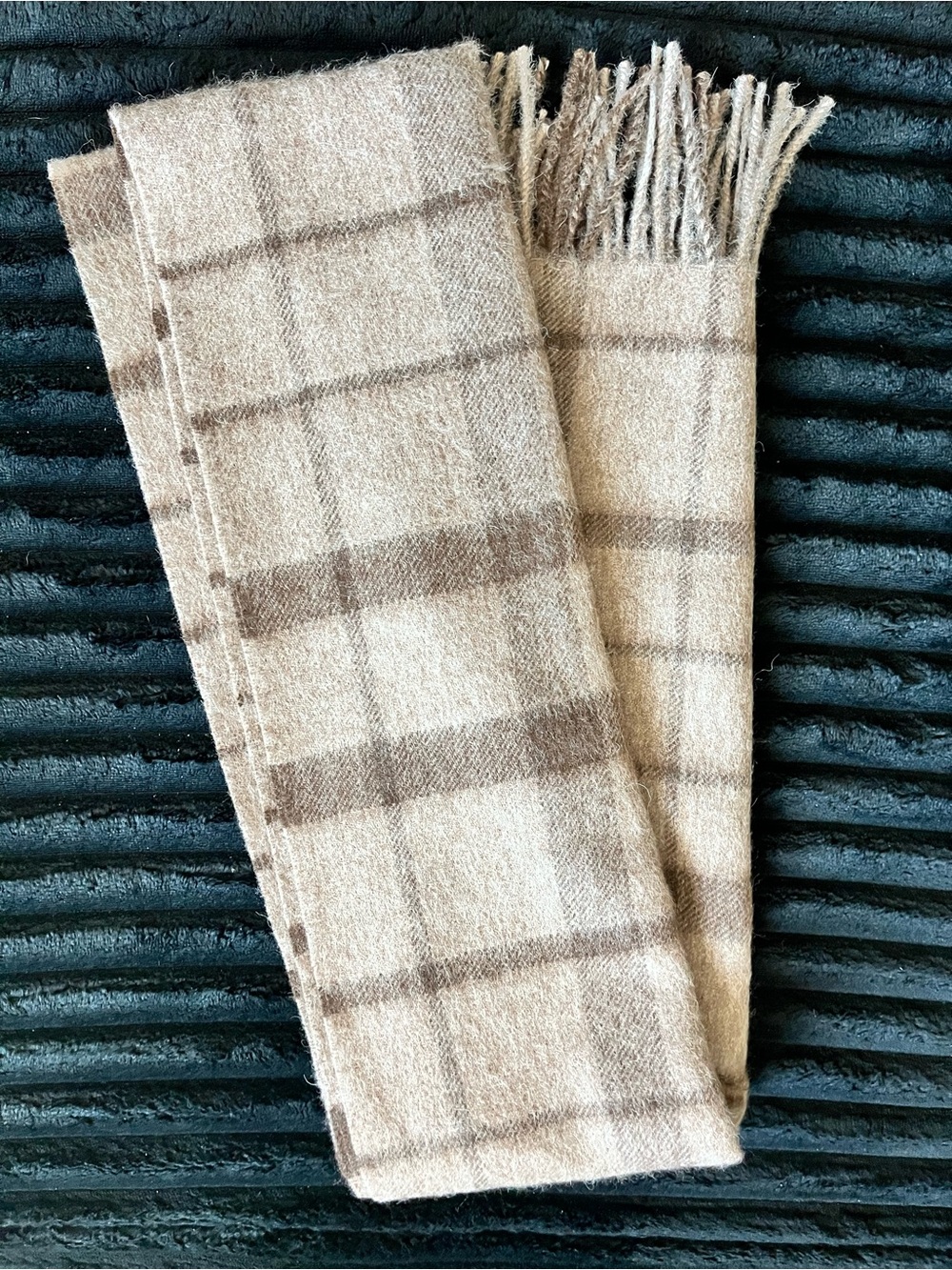 Fair Indigo Two-Tone Alpaca Knit Scarf in Brown and Beige